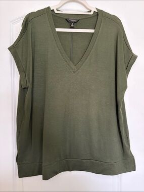 Eileen Fisher Olive V-Neck Dolman Sleeve Knit Tunic